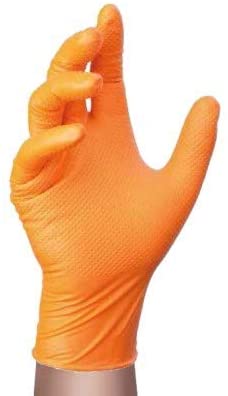 SCATOLA da 50 pz GUANTO MONOUSO NITRILE GRIPPATO Col. ARANCIO per MECCANICI Tg.XL
